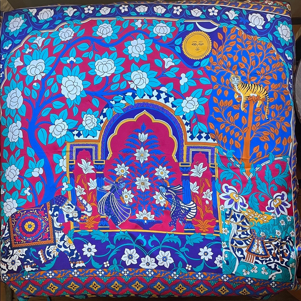 Ferragamo Salvatore Fo Rajastan Large Silk Scarf Tree Elephant Sun